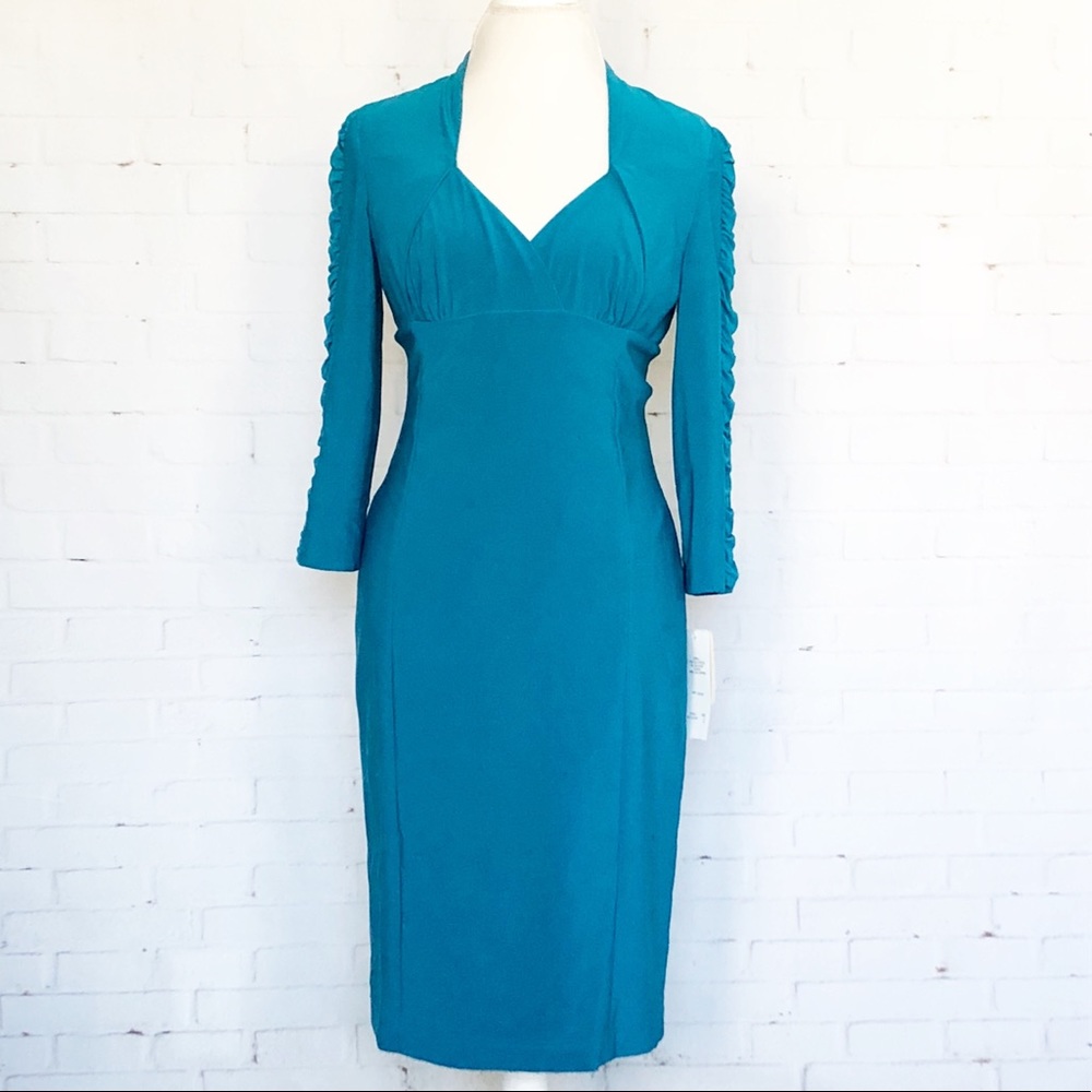 Adrianna Papell NWT Teal Fitted Sheath Dress SZ 8